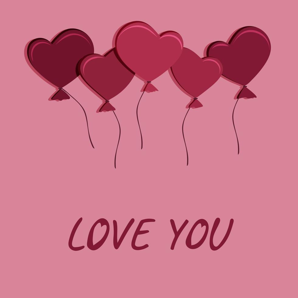 cartão monocromático de dia dos namorados com balões de coração em estilo simples. ilustração vetorial, plano de fundo, banner, folheto na cor viva magenta vetor