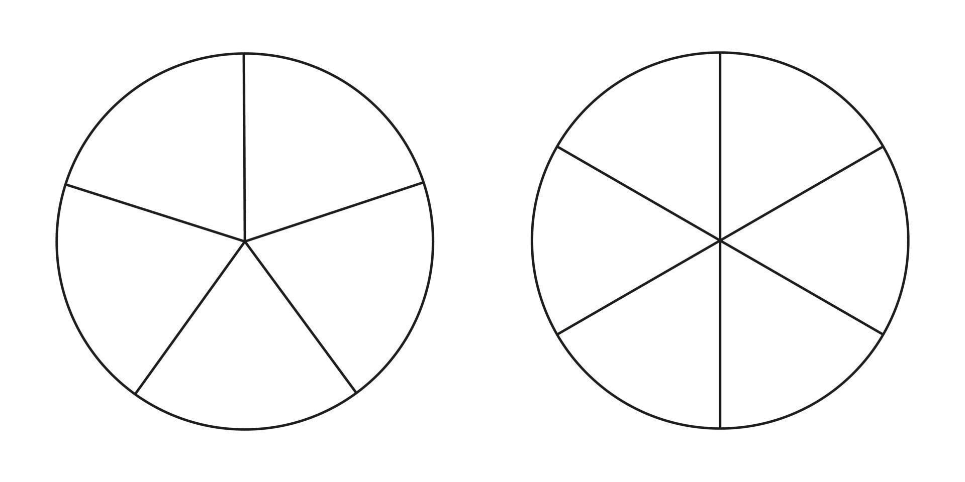 gráfico de pizza, conjunto de diagramas, cinco e seis seções ou etapas. ícones de círculo para infográfico, apresentação, web design, interface do usuário. gráfico de negócios simples. vetor