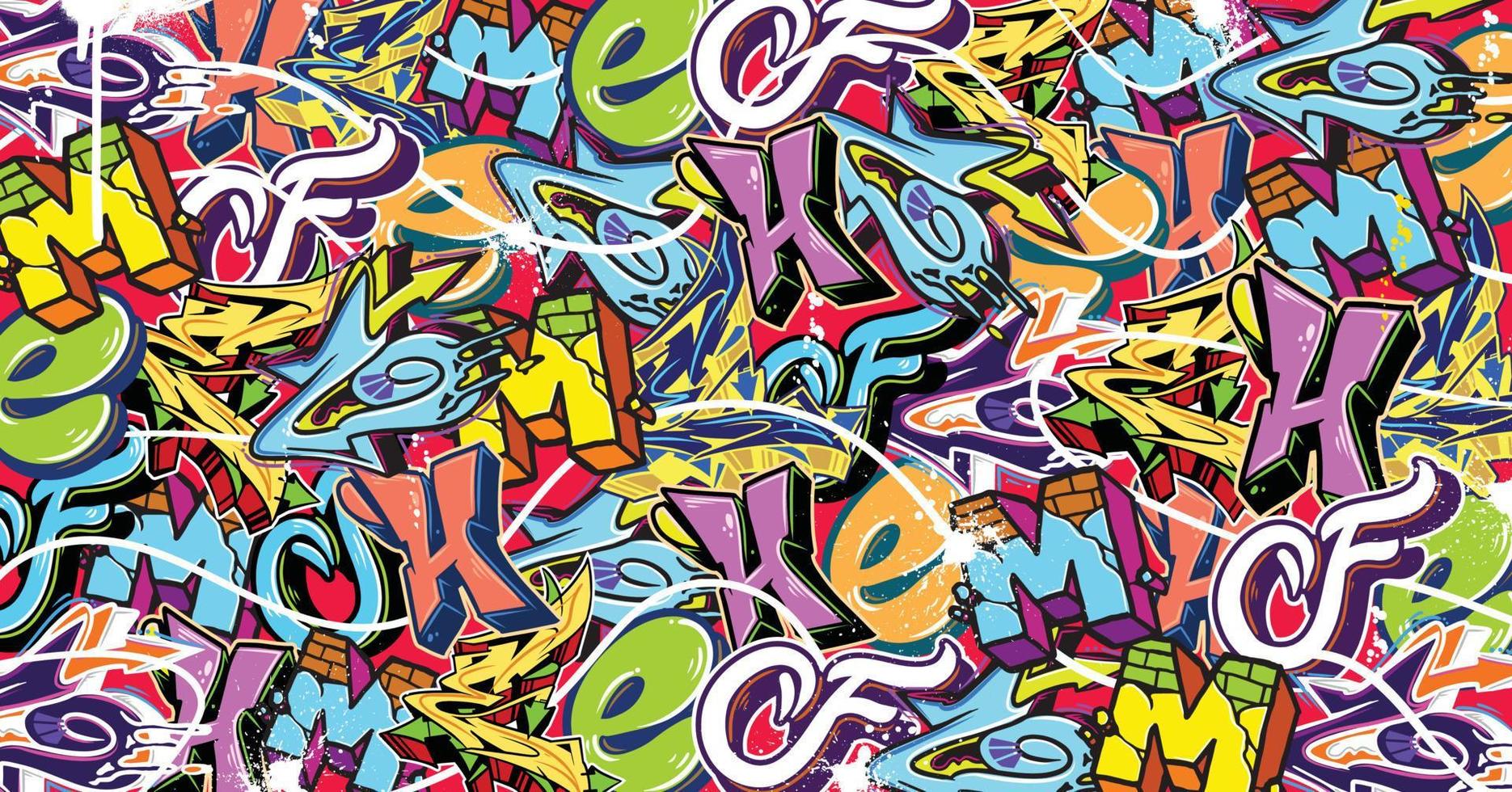fundo colorido da arte da parede dos grafittis arte de rua hip-hop urbano ilustração vetorial fundo. fundo de arte graffiti incrível sem costura vetor