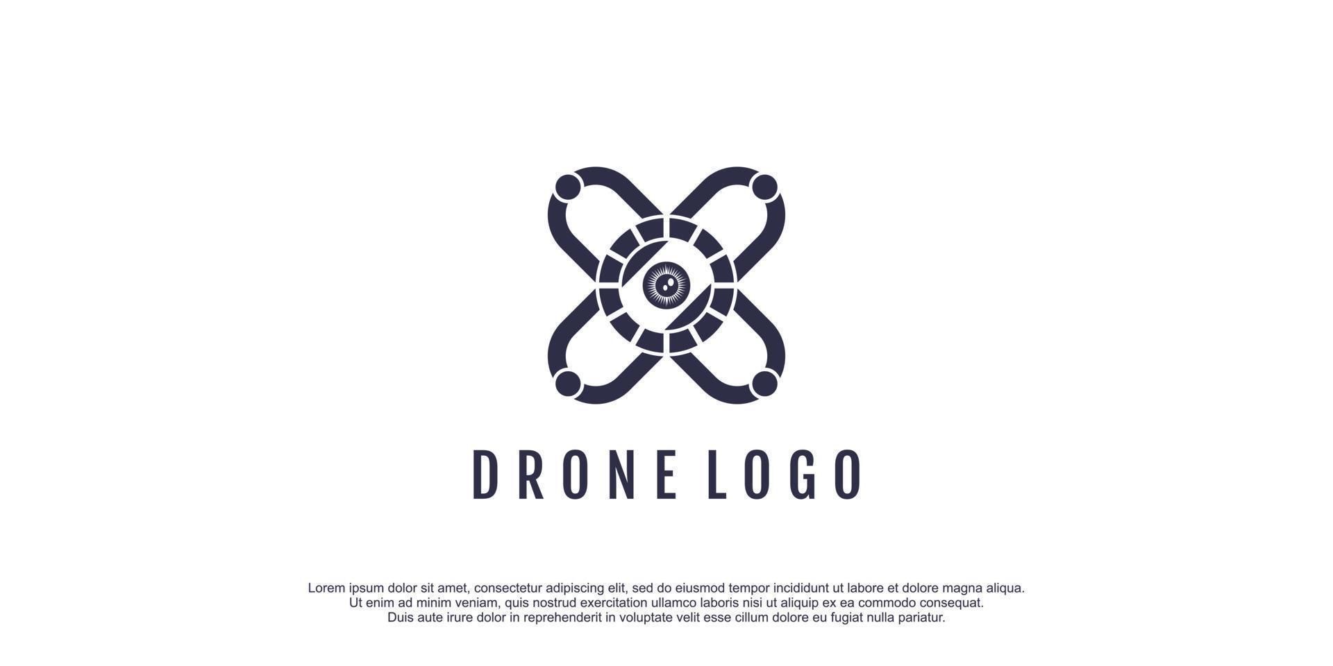 logotipo do drone com ilustração vetorial do ícone de design do elemento ocular vetor