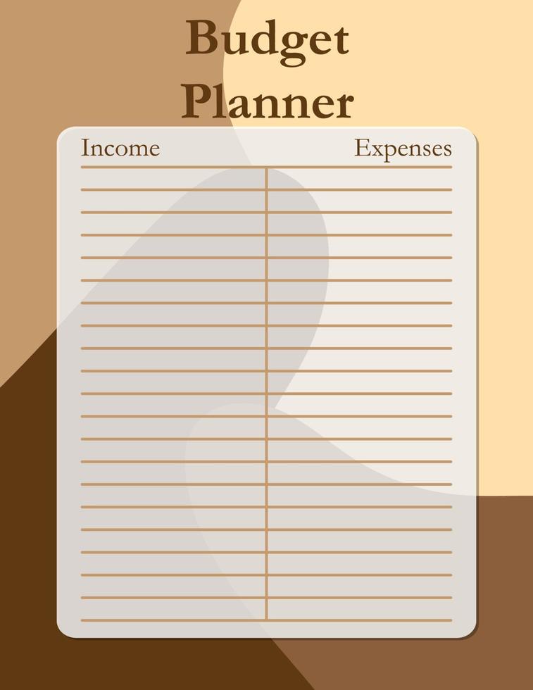 design de página de modelo de planejador de orçamento, receitas e despesas. ilustração vetorial vetor
