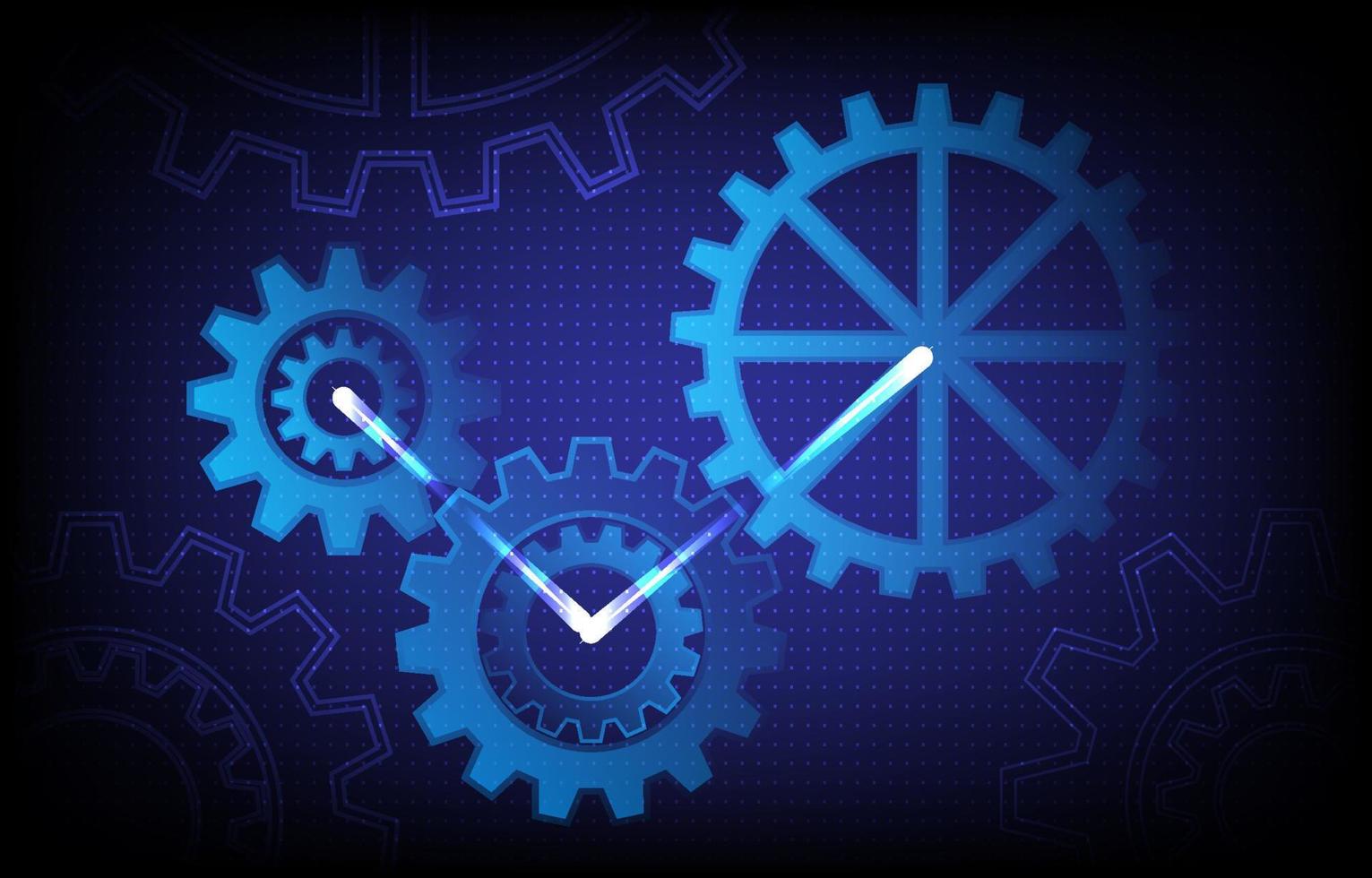 engrenagens e mecanismos de roda dentada. tecnologia digital de alta tecnologia e engenharia. fundo técnico abstrato. rodas de engrenagem azuis geométricas e pontos. vetor engrenagens mecanismo futurista conceito industrial.