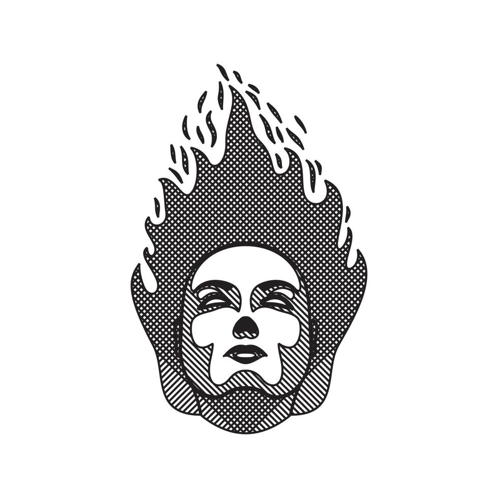 design de vetor de mulher flamejante desenhado à mão, garota com fogo pode ser usada para logotipo ou mercadoria