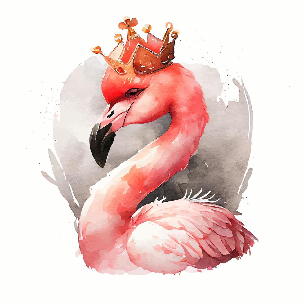 linda princesa flamingo rosa aquarela vetor