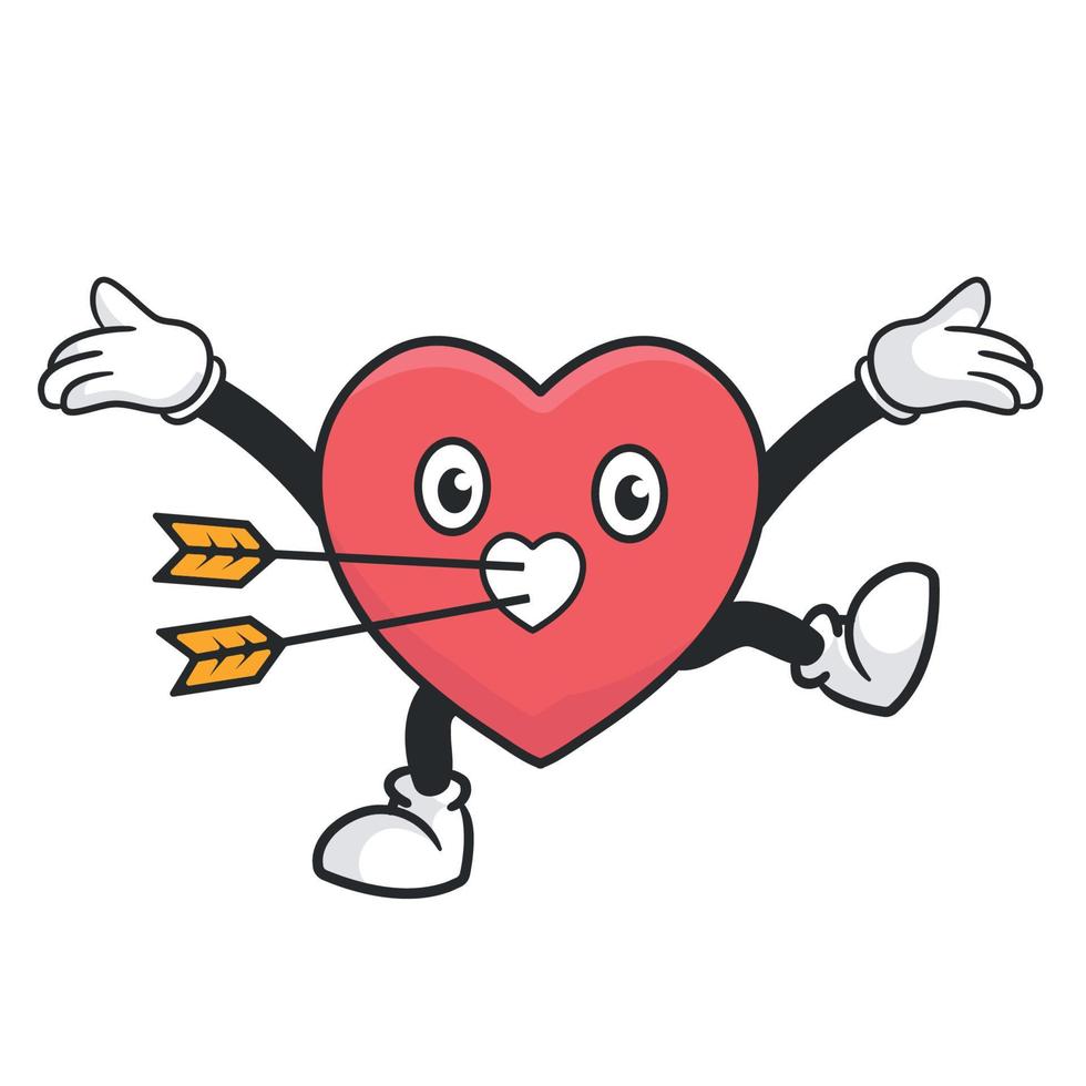 ilustração em vetor mascote retrô coração bonito com cara engraçada. personagem de desenho animado estilo vintage para cartões de dia dos namorados e presentes.