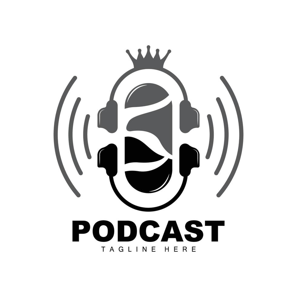 logotipo do podcast, vetor, fone de ouvido e bate-papo, design simples de microfone vintage vetor