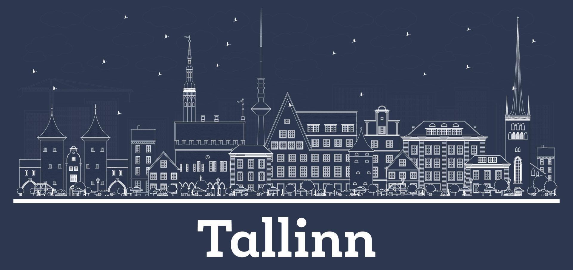 delineie o horizonte da cidade de tallinn estônia com edifícios brancos. vetor