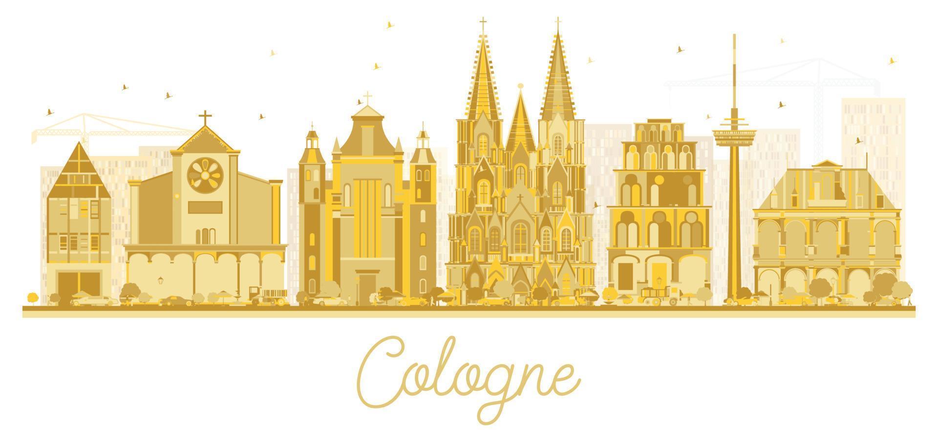 silhueta de horizonte de cidade de colônia alemanha com edifícios dourados isolados no branco. vetor