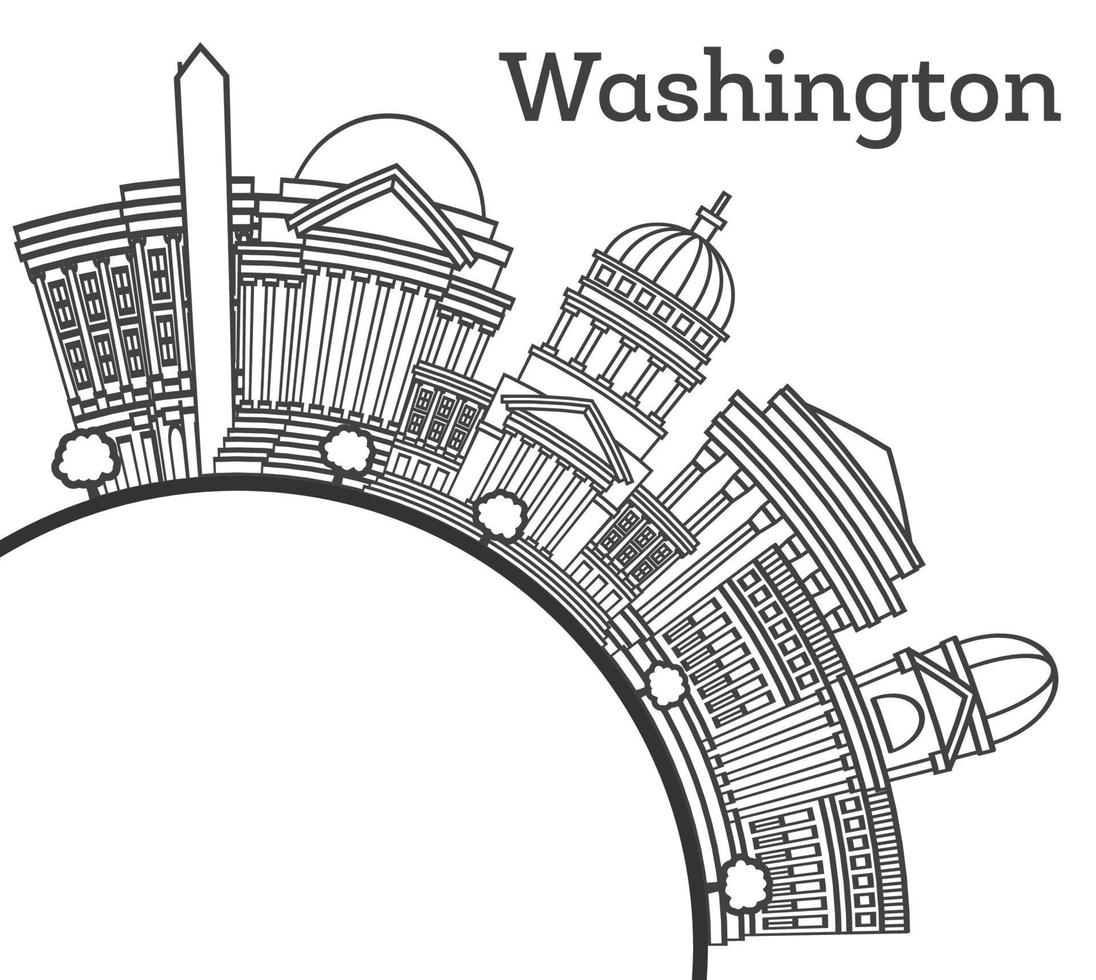 delineie o horizonte da cidade de washington dc eua com edifícios modernos e copie o espaço isolado no branco. vetor