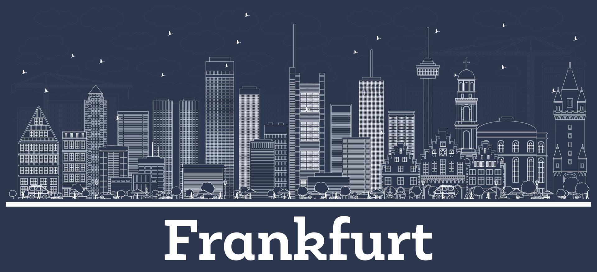 delineie o horizonte da cidade de frankfurt alemanha com edifícios brancos. vetor