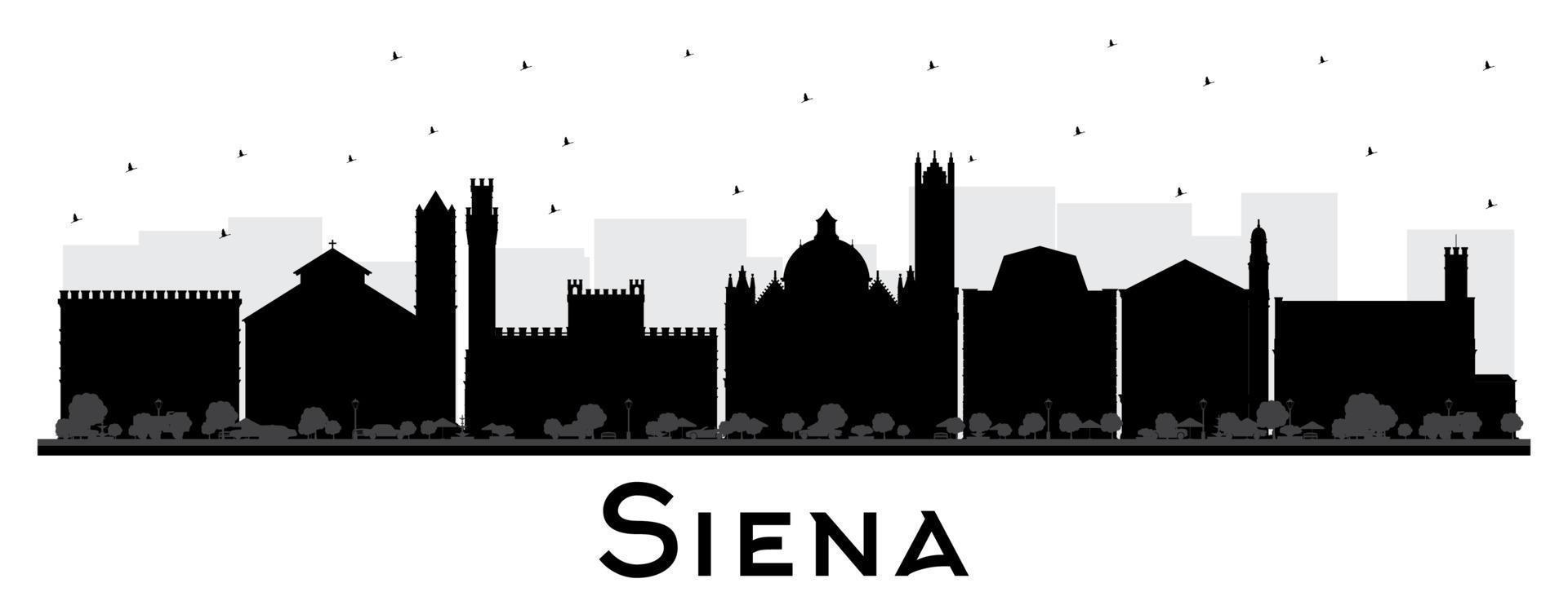 siena toscana itália cidade skyline silhueta com edifícios pretos isolados no branco. vetor
