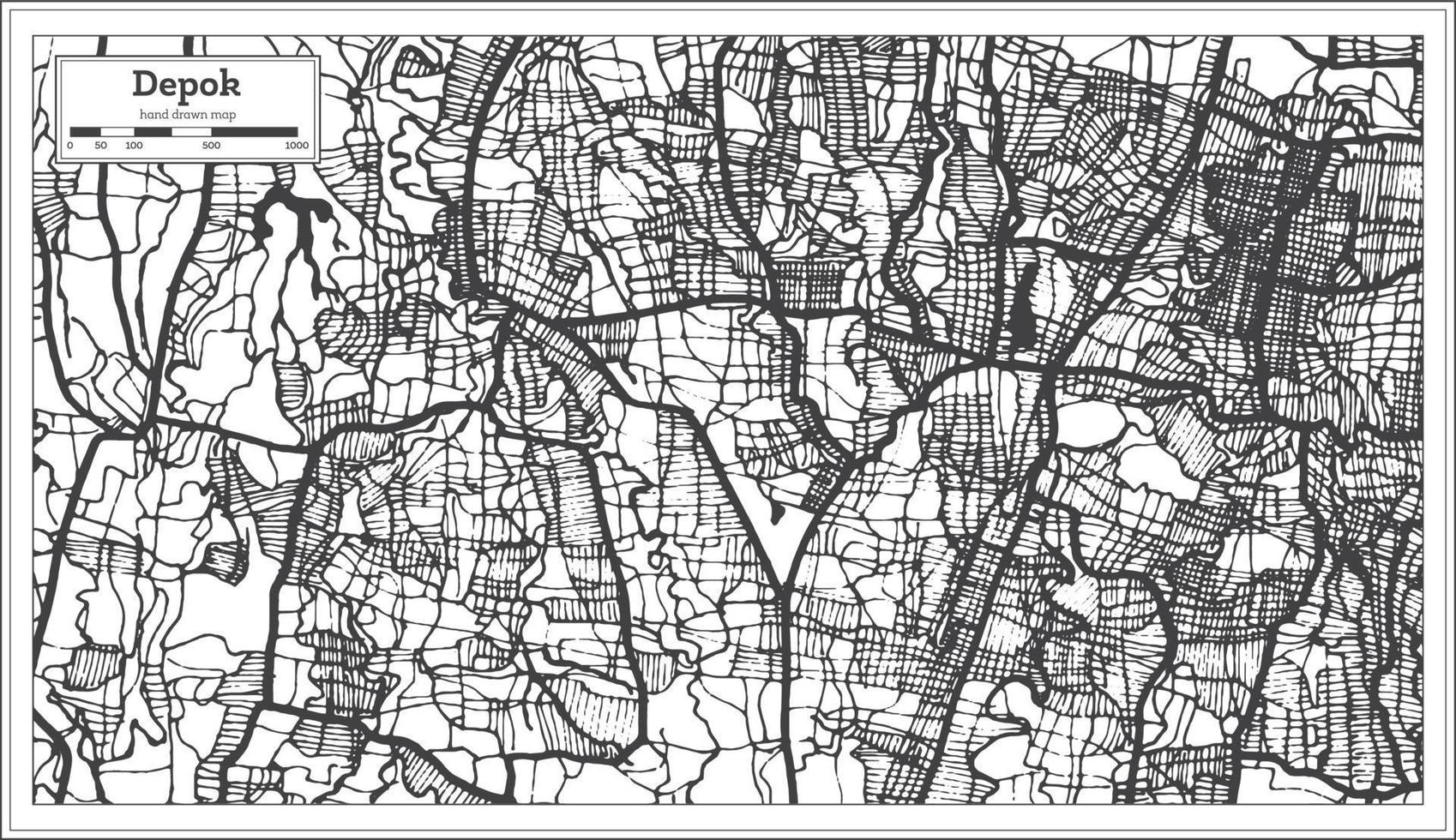 mapa da cidade depok indonésia na cor preto e branco. mapa de contorno. vetor