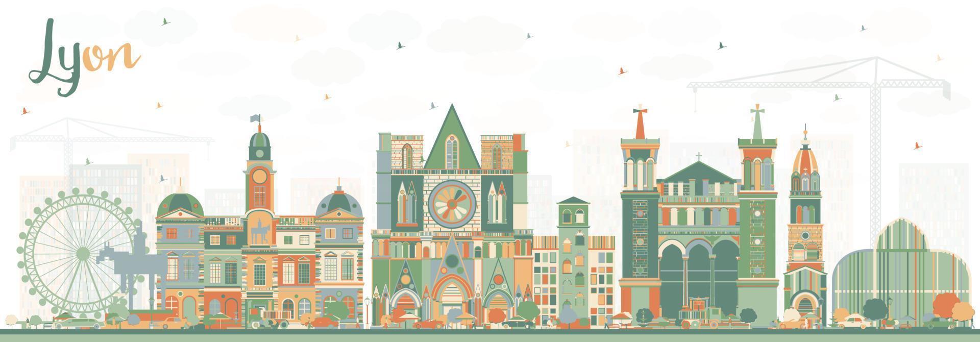 skyline da cidade de lyon france com edifícios coloridos. vetor