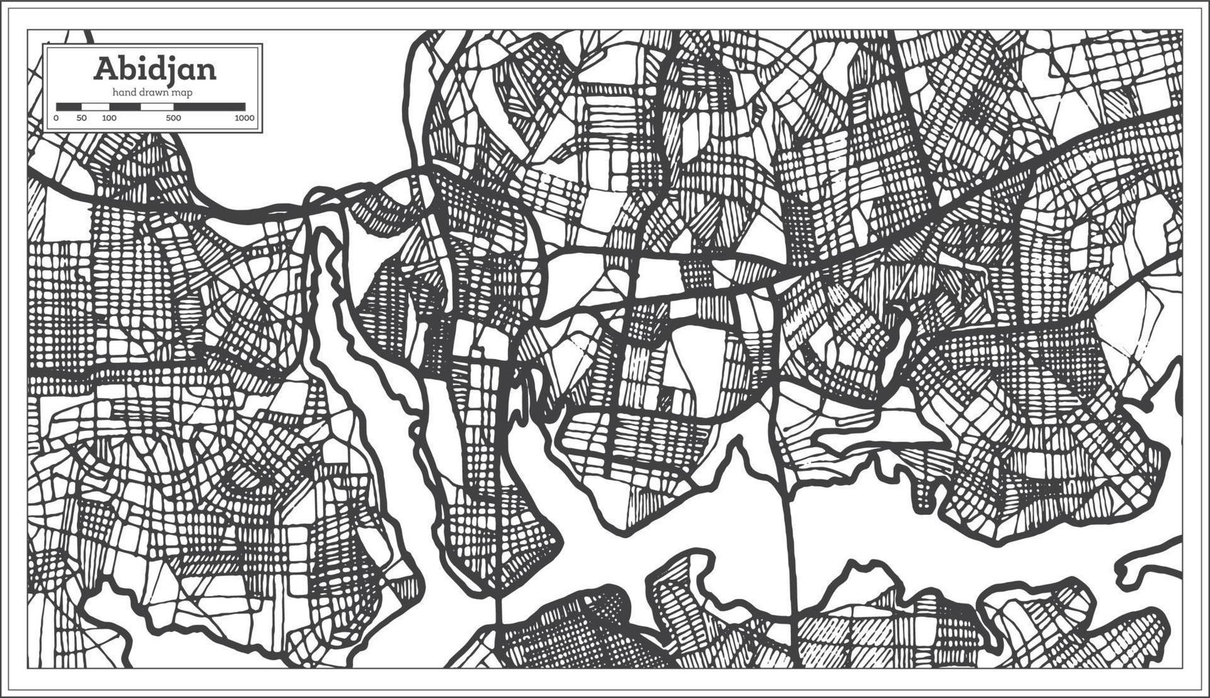 mapa da cidade da costa do marfim de abidjan em estilo retrô. mapa de contorno. vetor