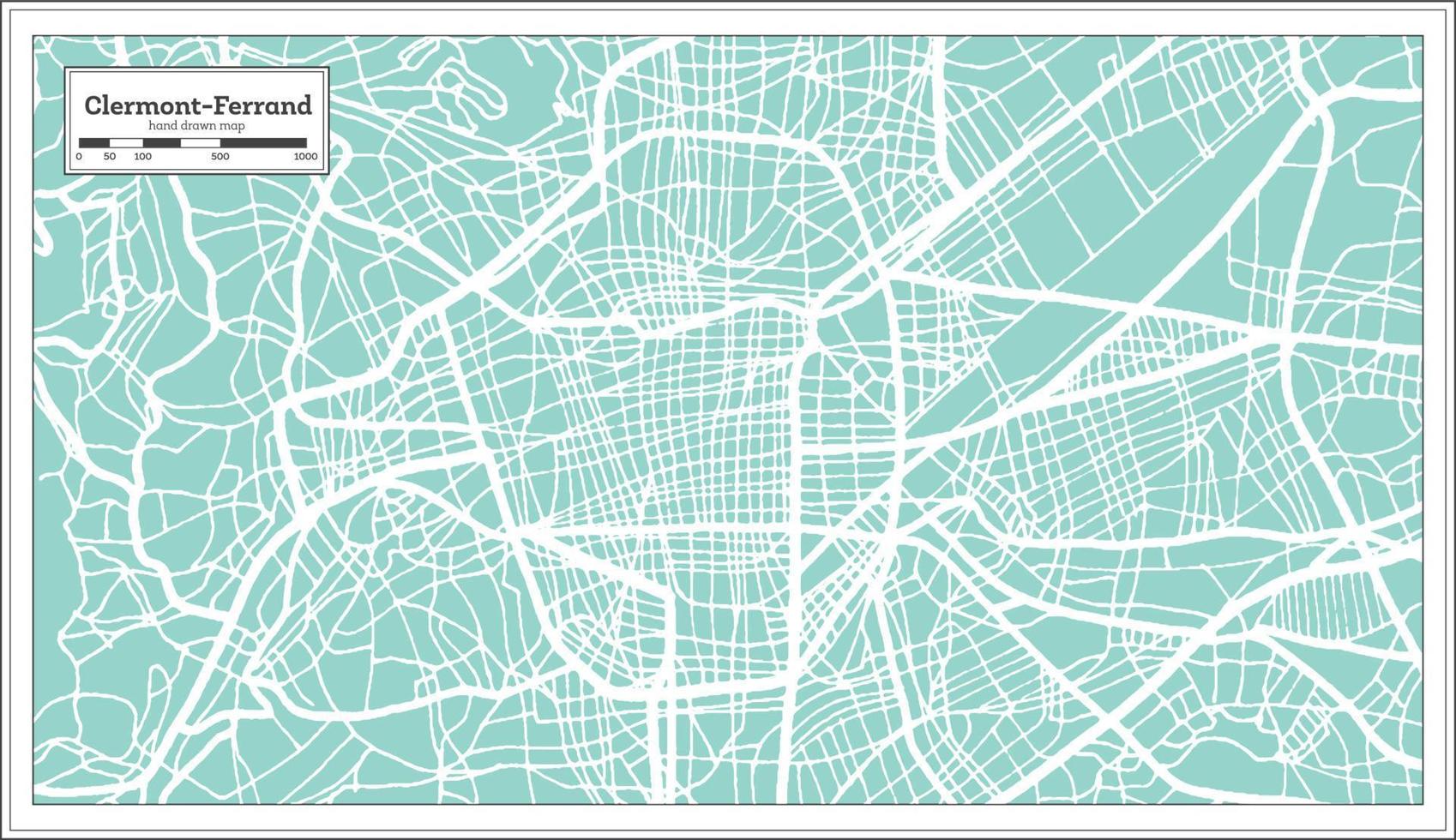 mapa da cidade de clermont-ferrand frança em estilo retrô. mapa de contorno. vetor