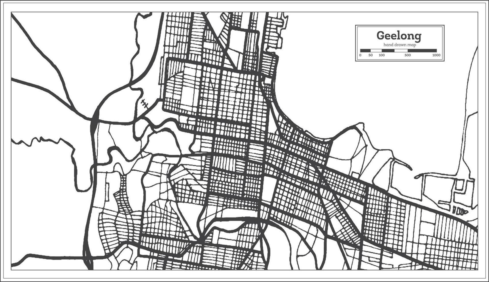 mapa da cidade de geelong austrália na cor preto e branco. mapa de contorno. vetor