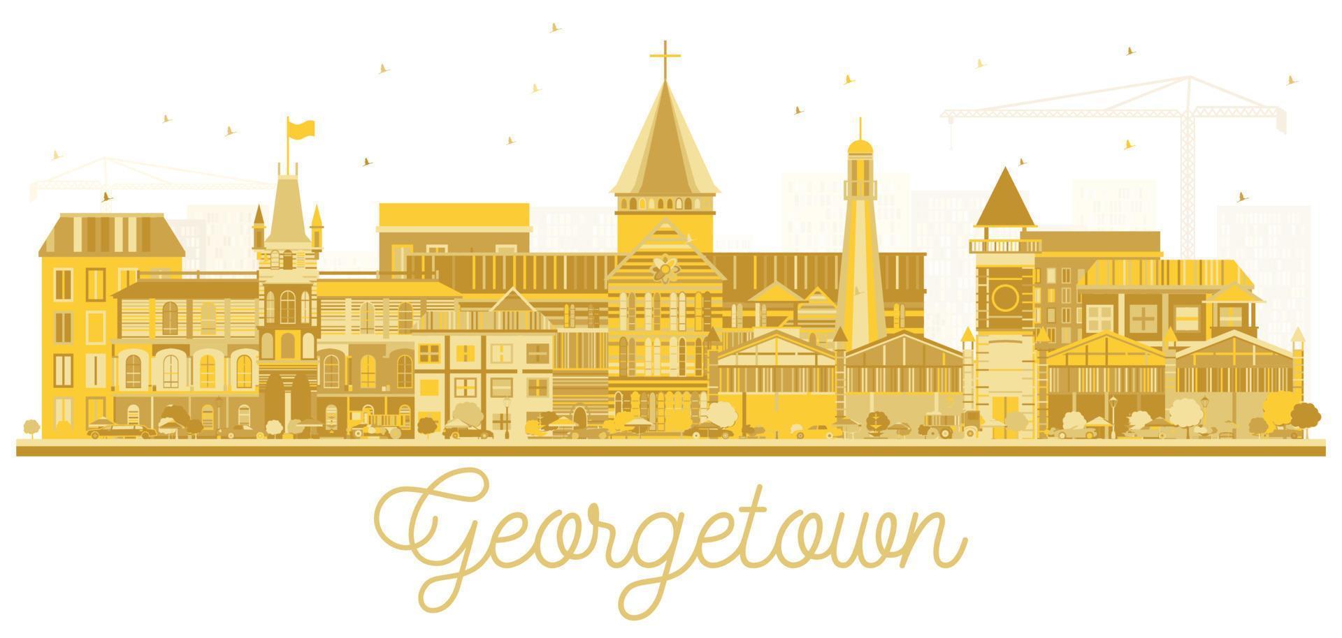 silhueta do horizonte da cidade de georgetown guiana com edifícios dourados isolados no branco. vetor