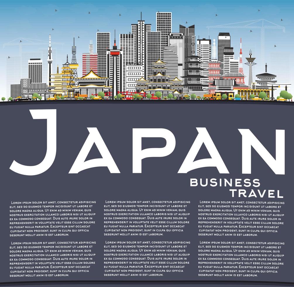 horizonte da cidade do japão com edifícios cinza, céu azul e espaço para texto. vetor