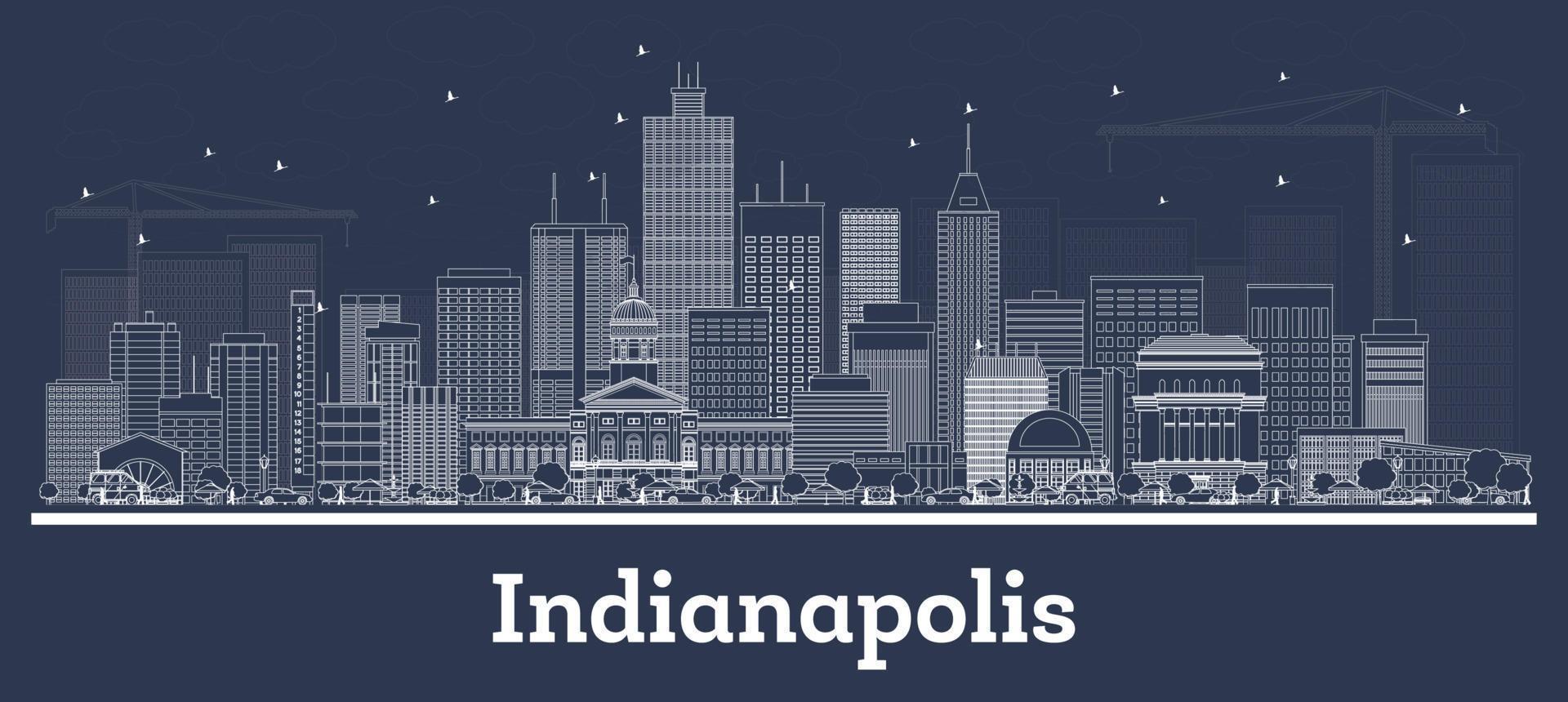 delineie o horizonte da cidade de indianapolis indiana com edifícios brancos. vetor