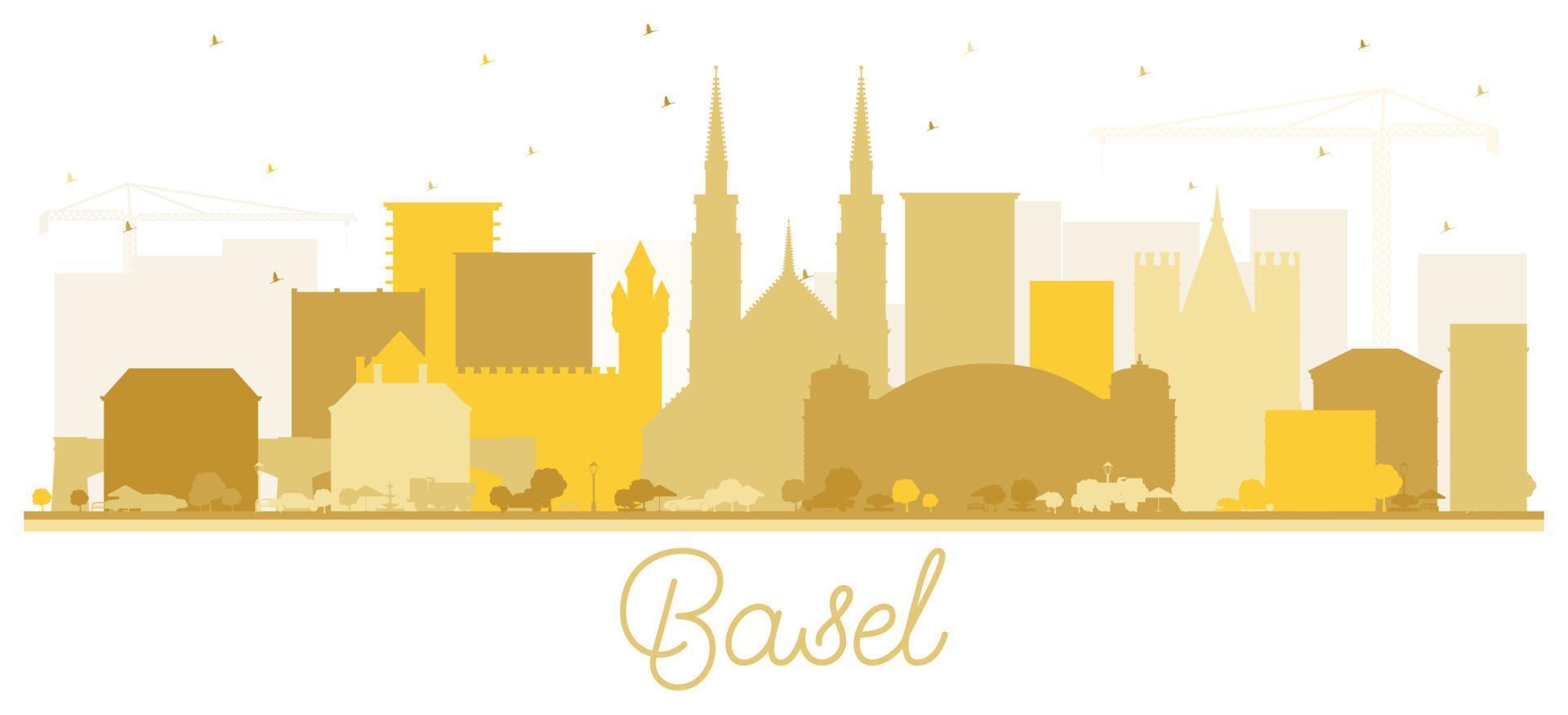 Basel, Suíça, silhueta, skyline, cidade, com, edifícios dourados, isolados, em, branco. vetor
