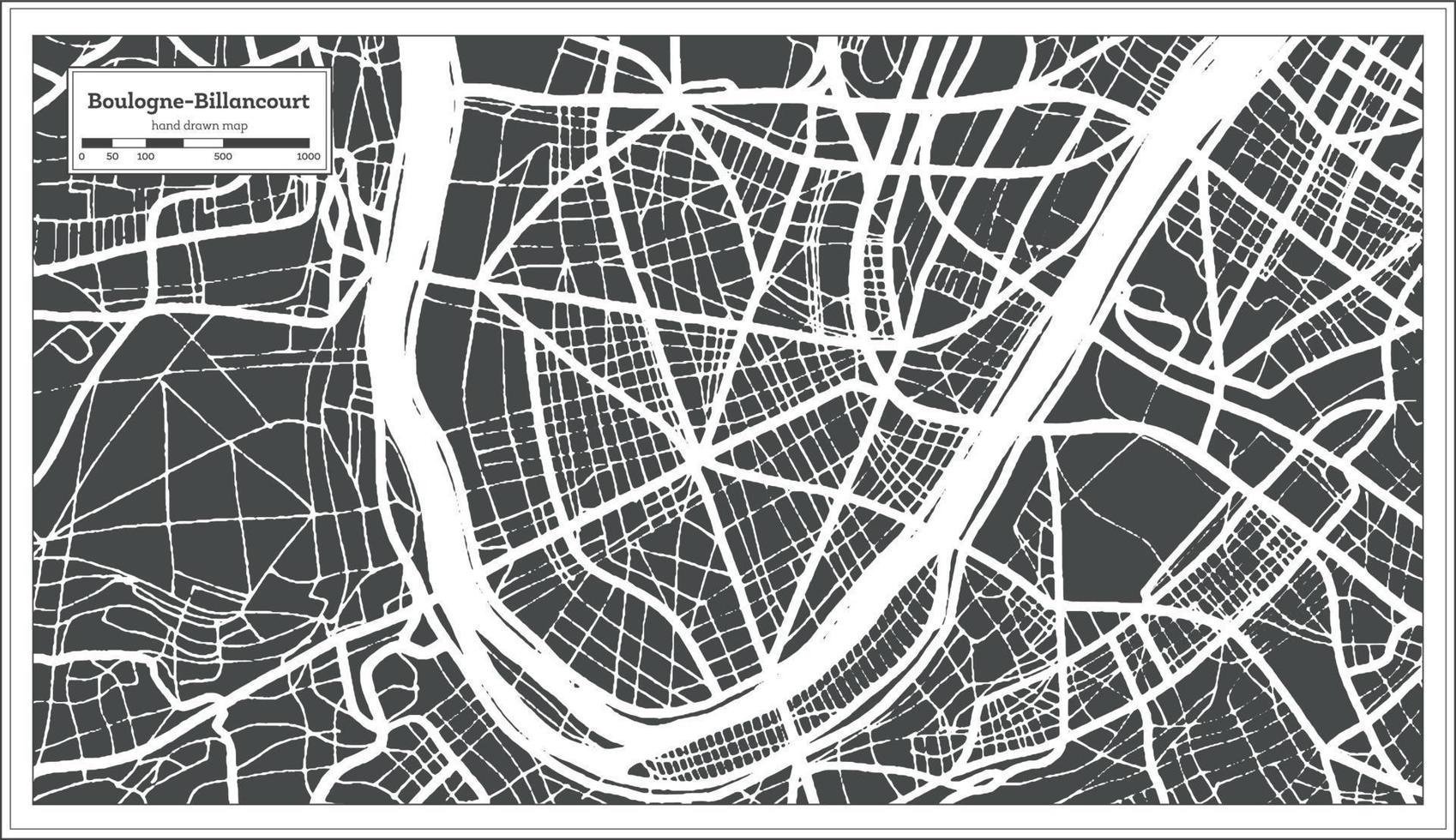 mapa da cidade de boulogne-billancourt frança em estilo retrô. mapa de contorno. ilustração vetorial. vetor