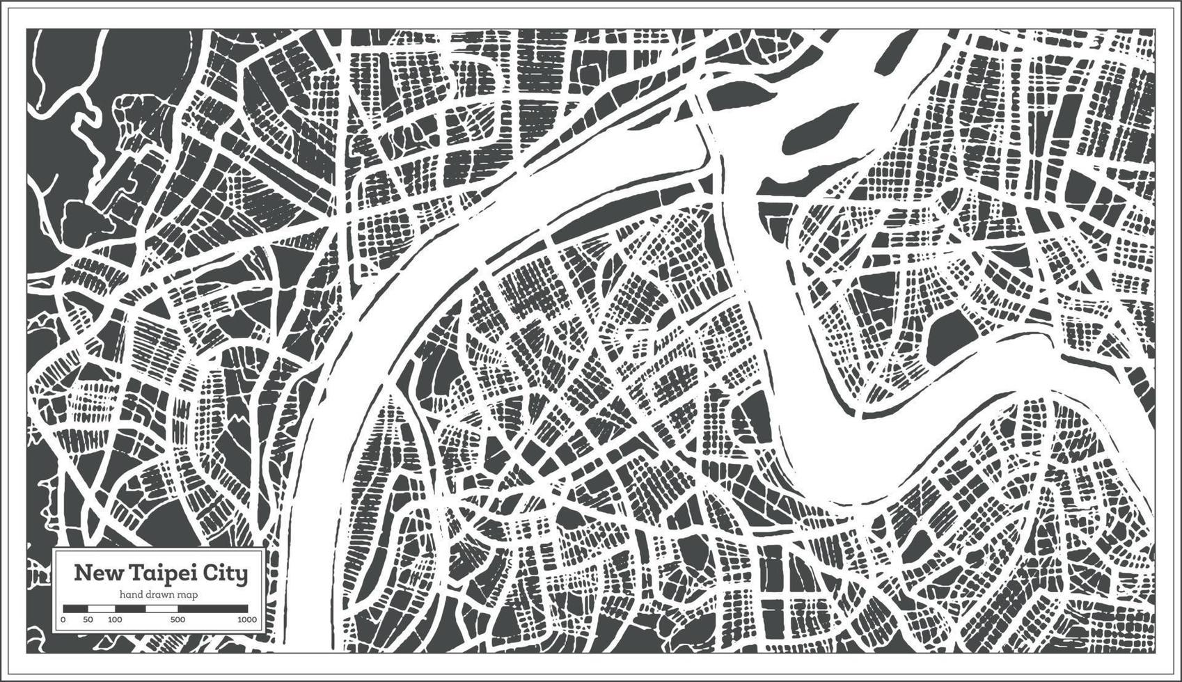 nova cidade de taipei mapa da cidade de taiwan em estilo retrô. mapa de contorno. vetor