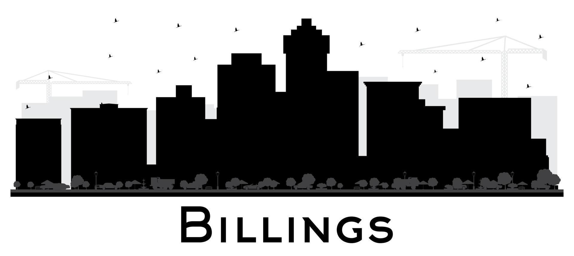 Billings montana city skyline silhueta com prédios pretos isolados no branco. vetor