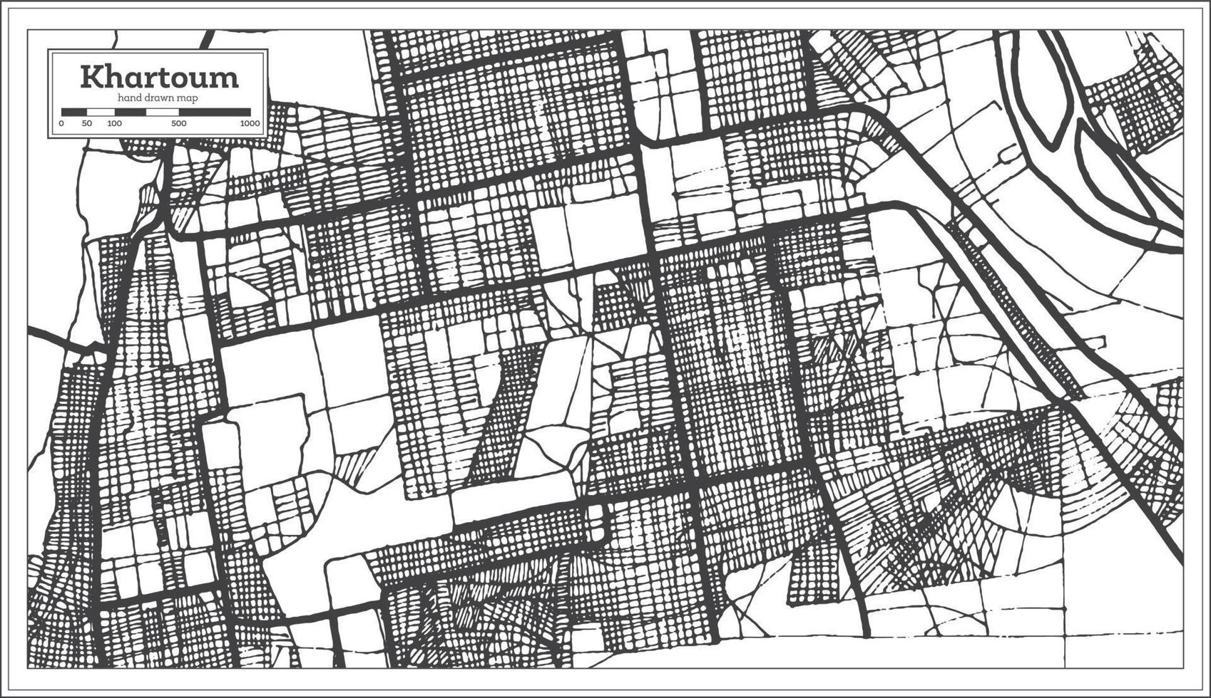 mapa da cidade de cartum sudão na cor preto e branco. mapa de contorno. vetor