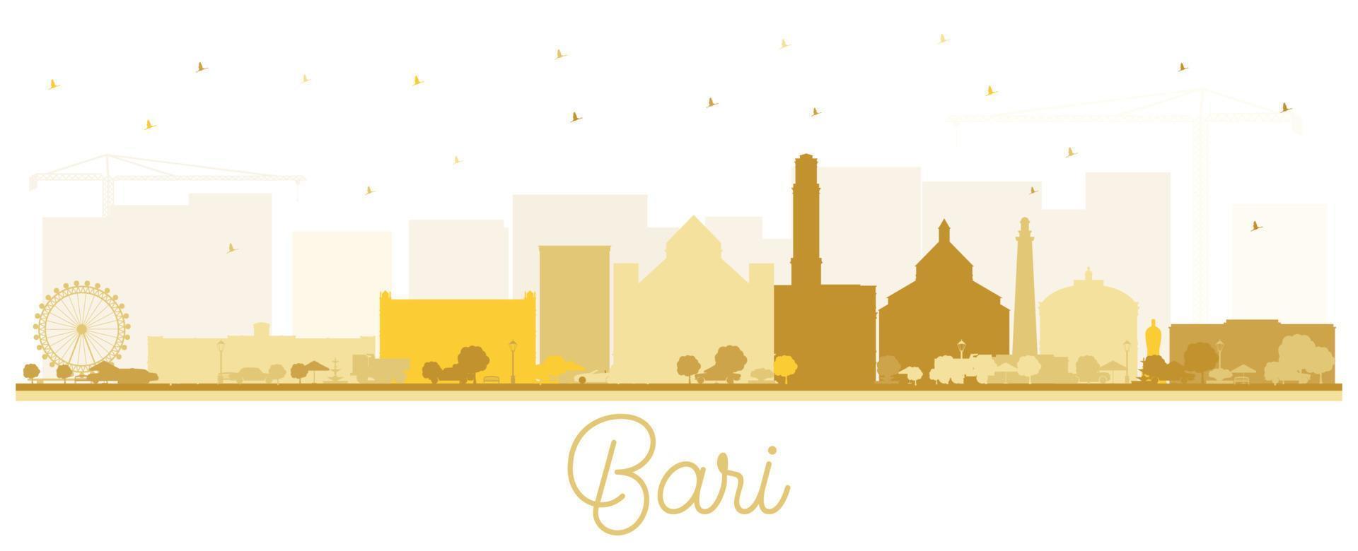 silhueta do horizonte da cidade de bari itália com edifícios dourados isolados no branco. vetor