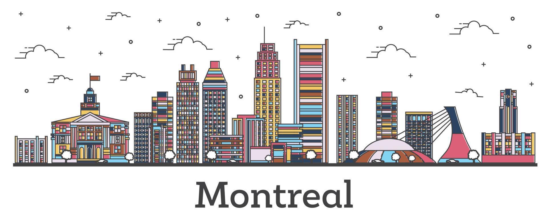 delineie o horizonte da cidade de montreal canadá com edifícios coloridos isolados em branco. vetor