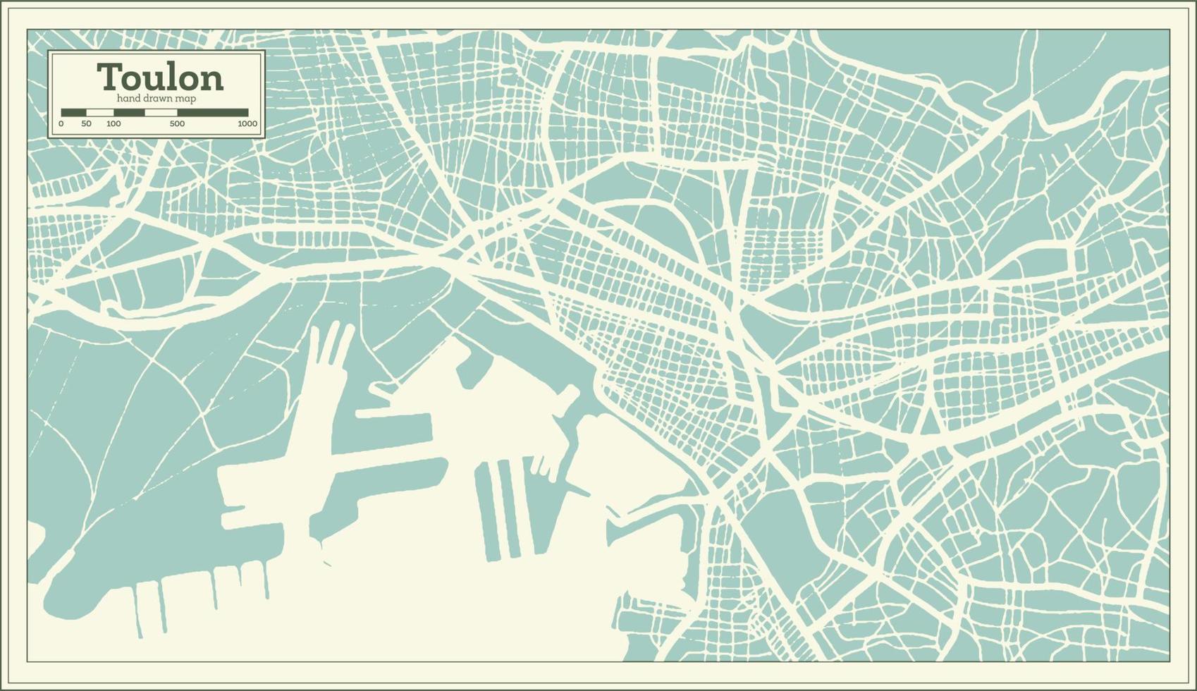 mapa da cidade de toulon frança em estilo retrô. mapa de contorno. ilustração vetorial. vetor