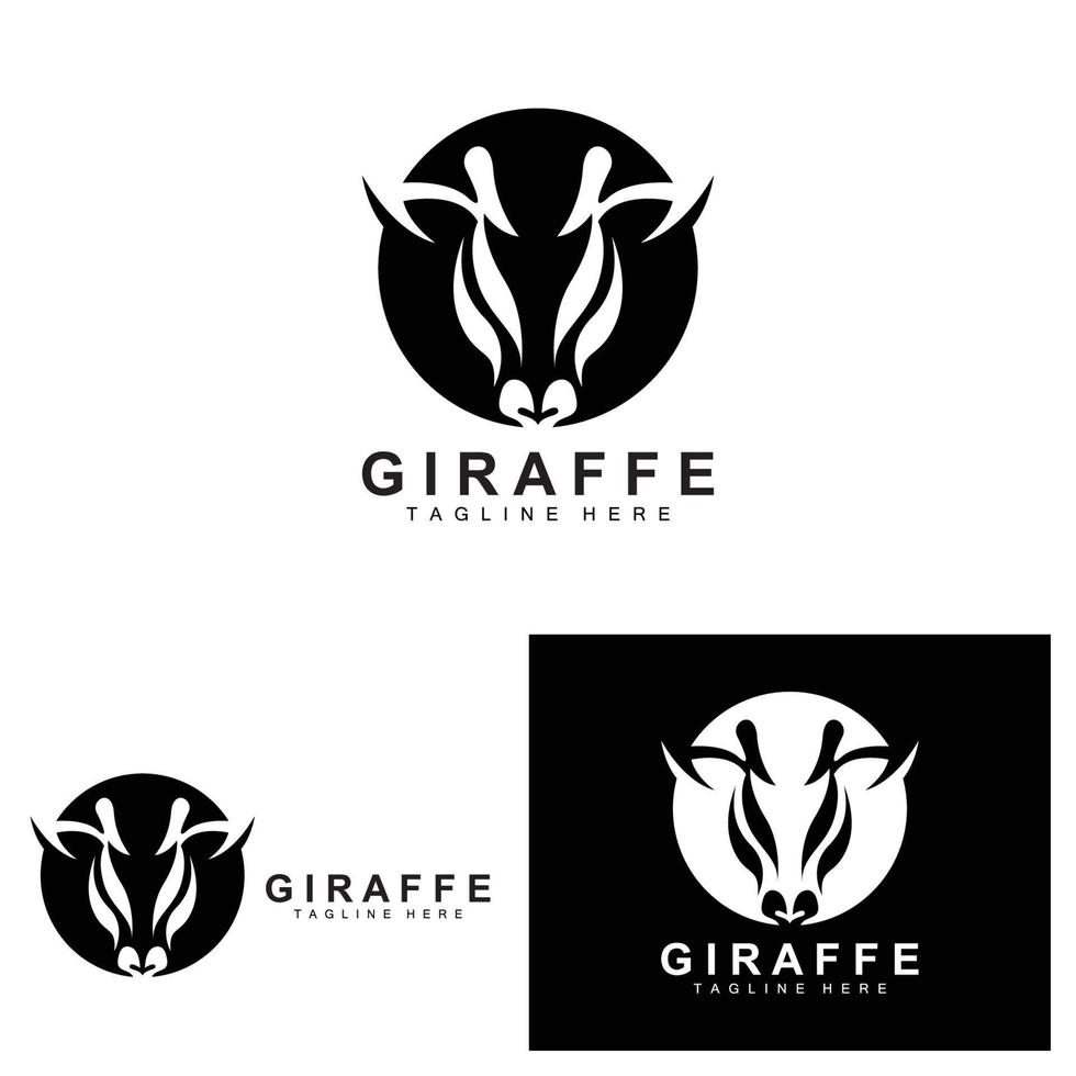 design de logotipo de girafa, silhueta de vetor de cabeça de girafa, animal de pescoço alto, zoológico, ilustração de tatuagem, marca de produto