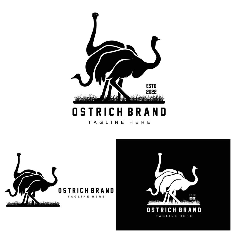 design de logotipo de avestruz, ilustração de animais do deserto, vivendo na floresta, produto de marca de camelo vetorial vetor