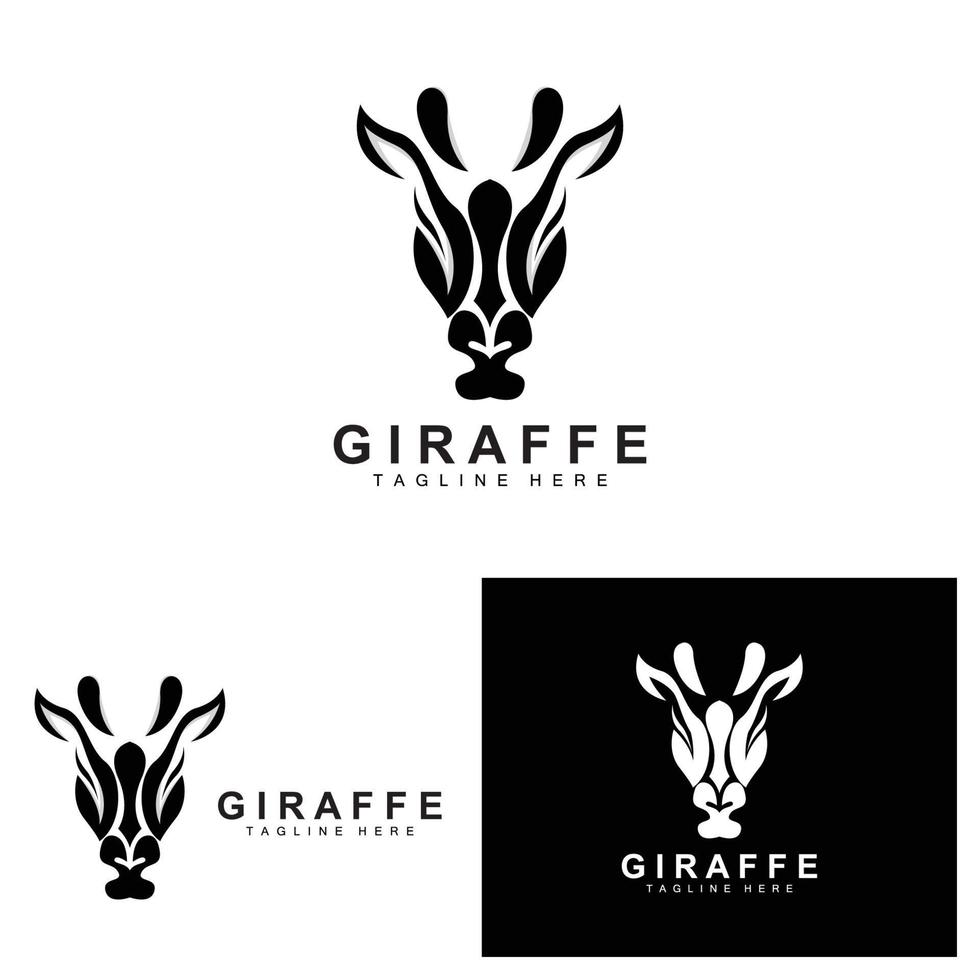 design de logotipo de girafa, silhueta de vetor de cabeça de girafa, animal de pescoço alto, zoológico, ilustração de tatuagem, marca de produto