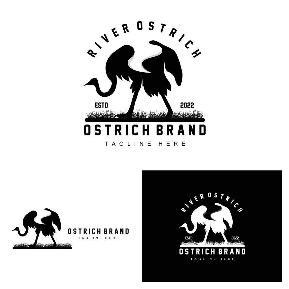 design de logotipo de avestruz, ilustração de animais do deserto, vivendo na floresta, produto de marca de camelo vetorial vetor