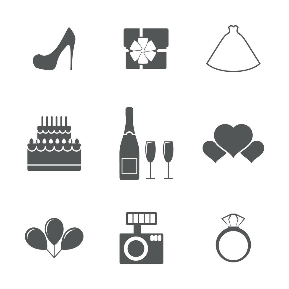 conjunto de ícones isolados em um casamento temático vetor