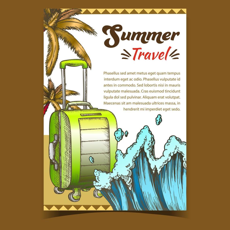 vetor de cartaz de mala de viagem de verão sobre rodas