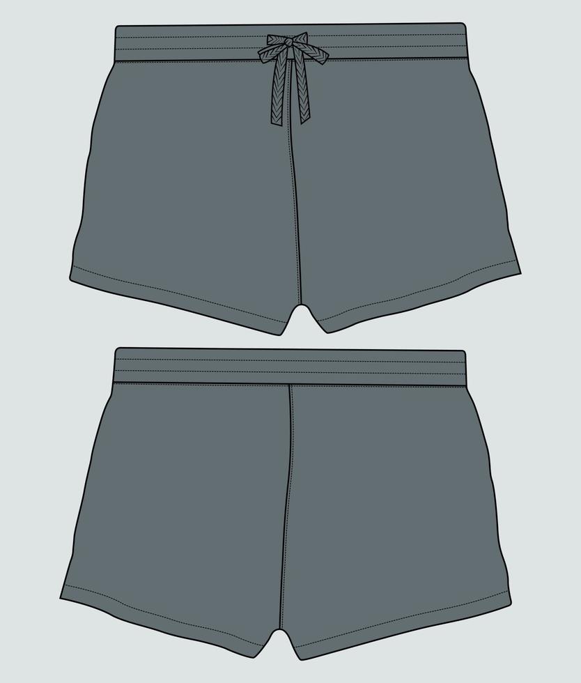 shorts de suor calça de moda técnica esboço plano ilustração vetorial vista frontal e traseira do modelo. vetor