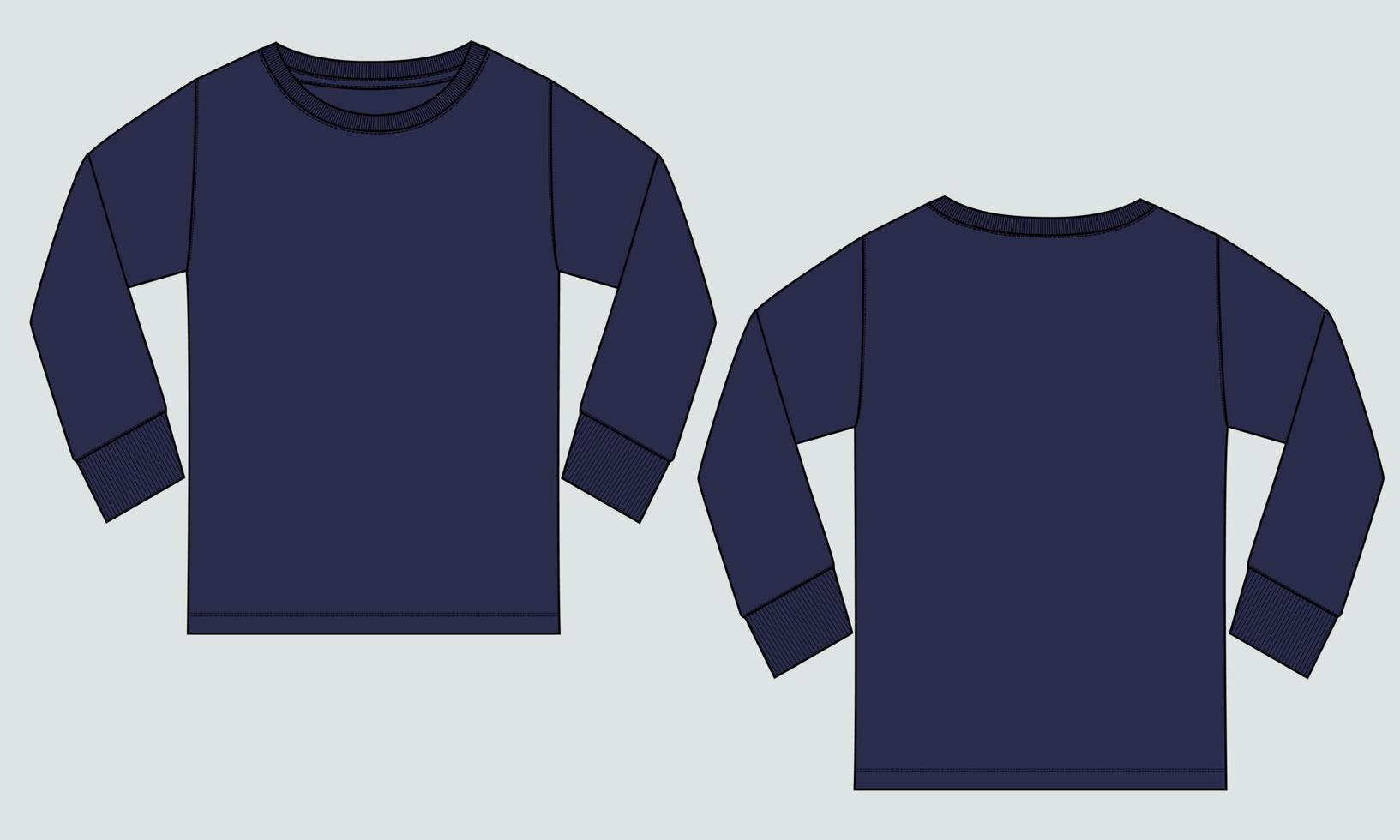 camiseta de manga comprida t-shirt de moda técnica esboço plano ilustração modelo frente e vista traseira. vetor