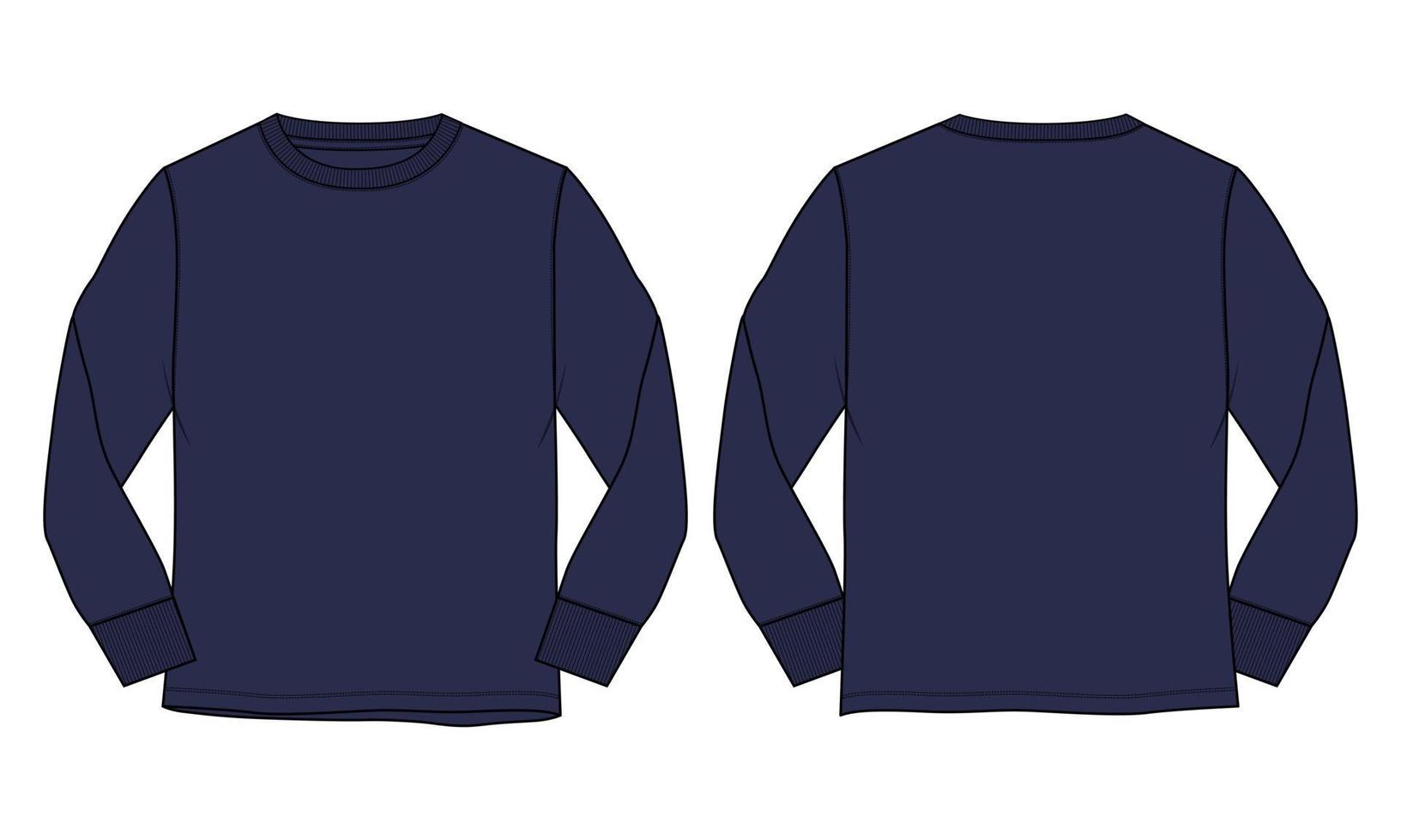 camiseta de manga comprida modelo de desenho plano de desenho técnico de moda frontal e vista traseira. vetor