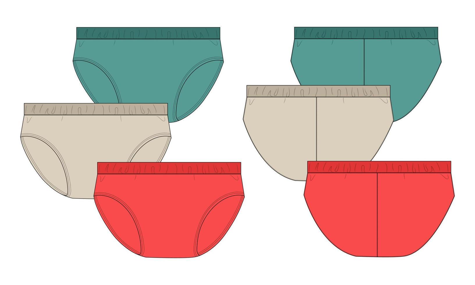 modelo de ilustração vetorial de esboço plano de moda técnica de cueca vista frontal e traseira. vetor