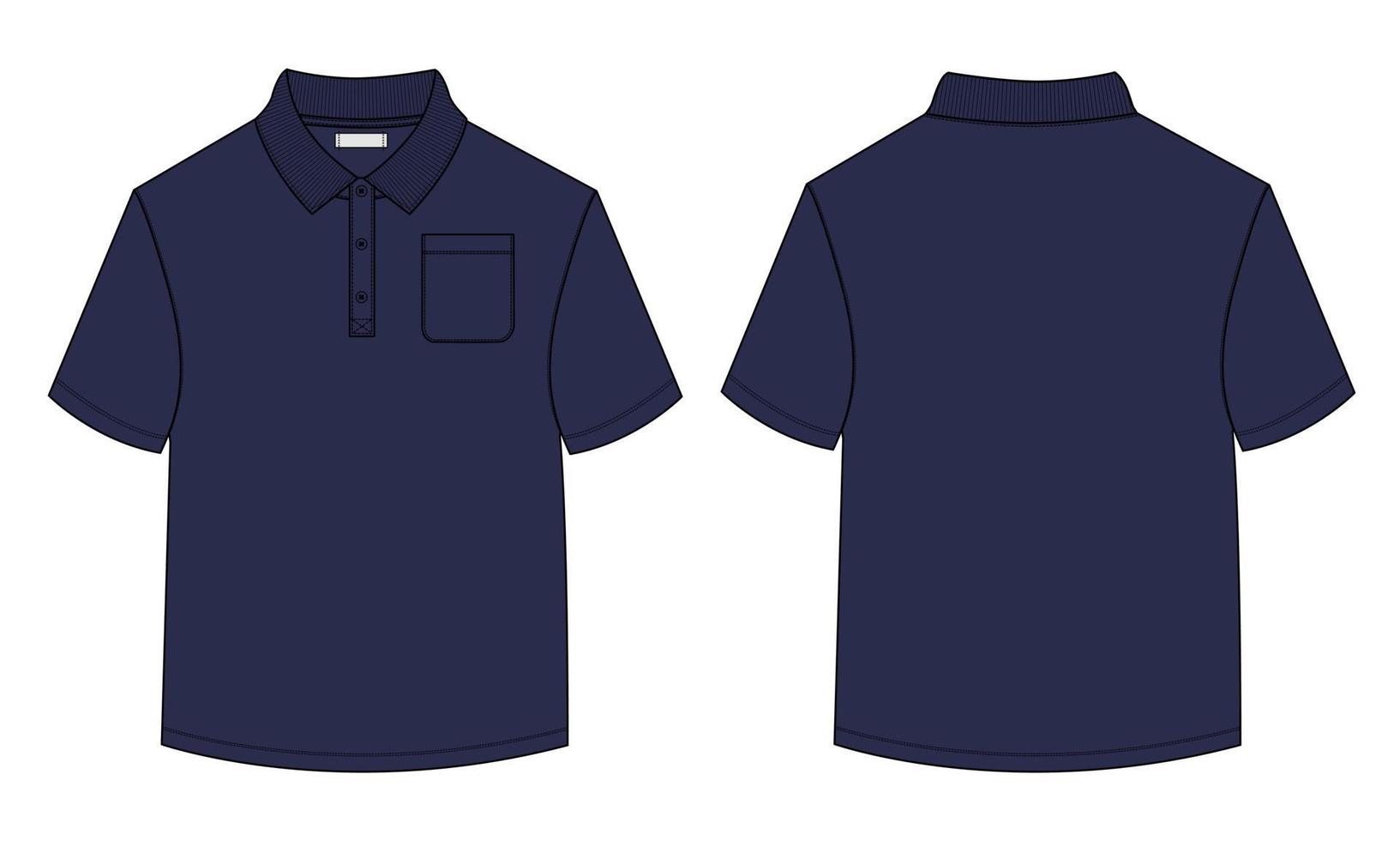 camisa polo de manga curta em geral, desenho técnico de moda, modelo de esboço plano, vista frontal e traseira. ilustração vetorial de design de vestido de vestuário mock up camiseta polo vetor