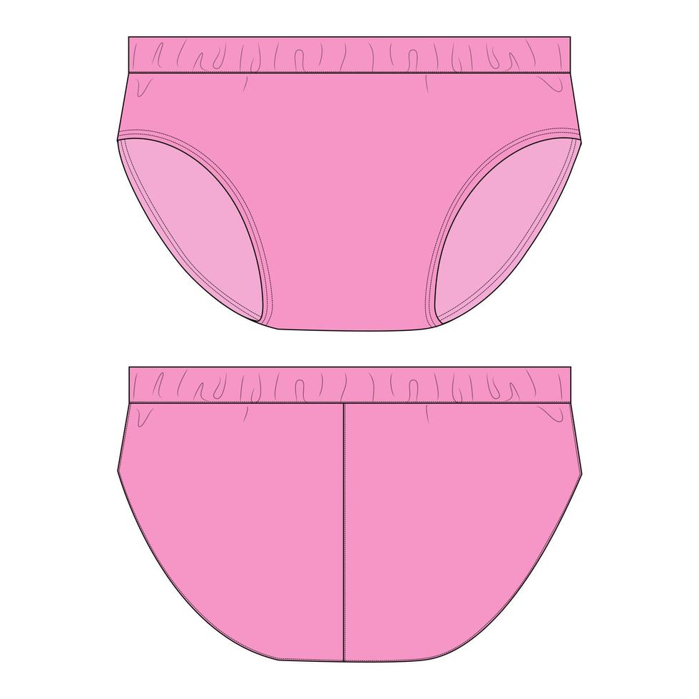 modelo de ilustração vetorial de esboço plano de moda técnica de cueca vista frontal e traseira. vetor