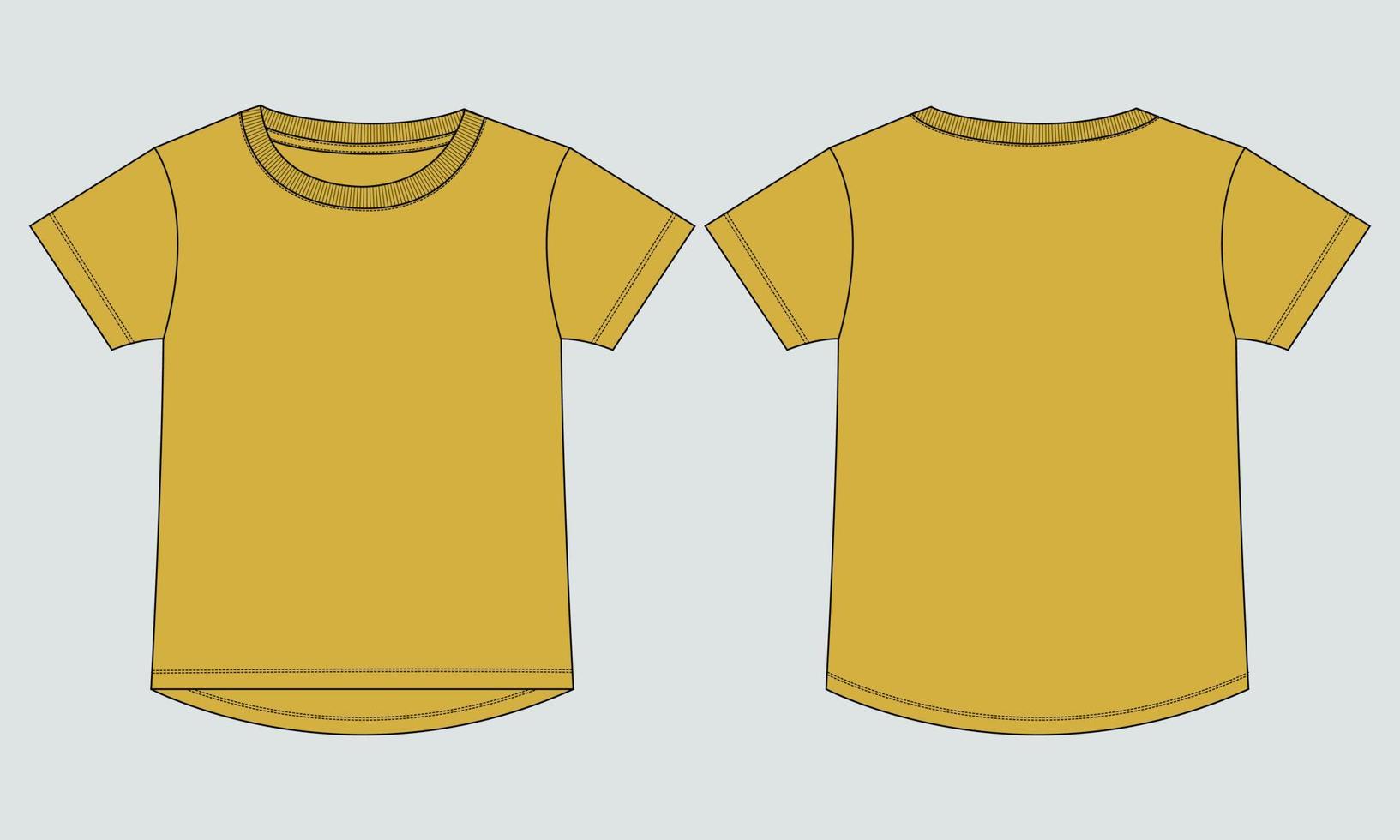 modelo de desenho plano de moda técnica geral de camiseta básica. design de camiseta de manga curta plana em branco para crianças. vetor