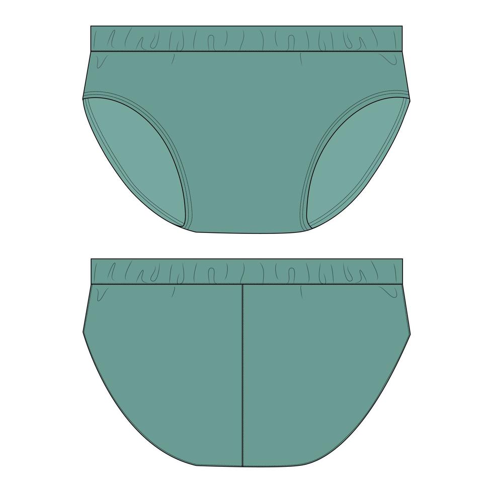 modelo de ilustração vetorial de esboço plano de moda técnica de cueca vista frontal e traseira. vetor