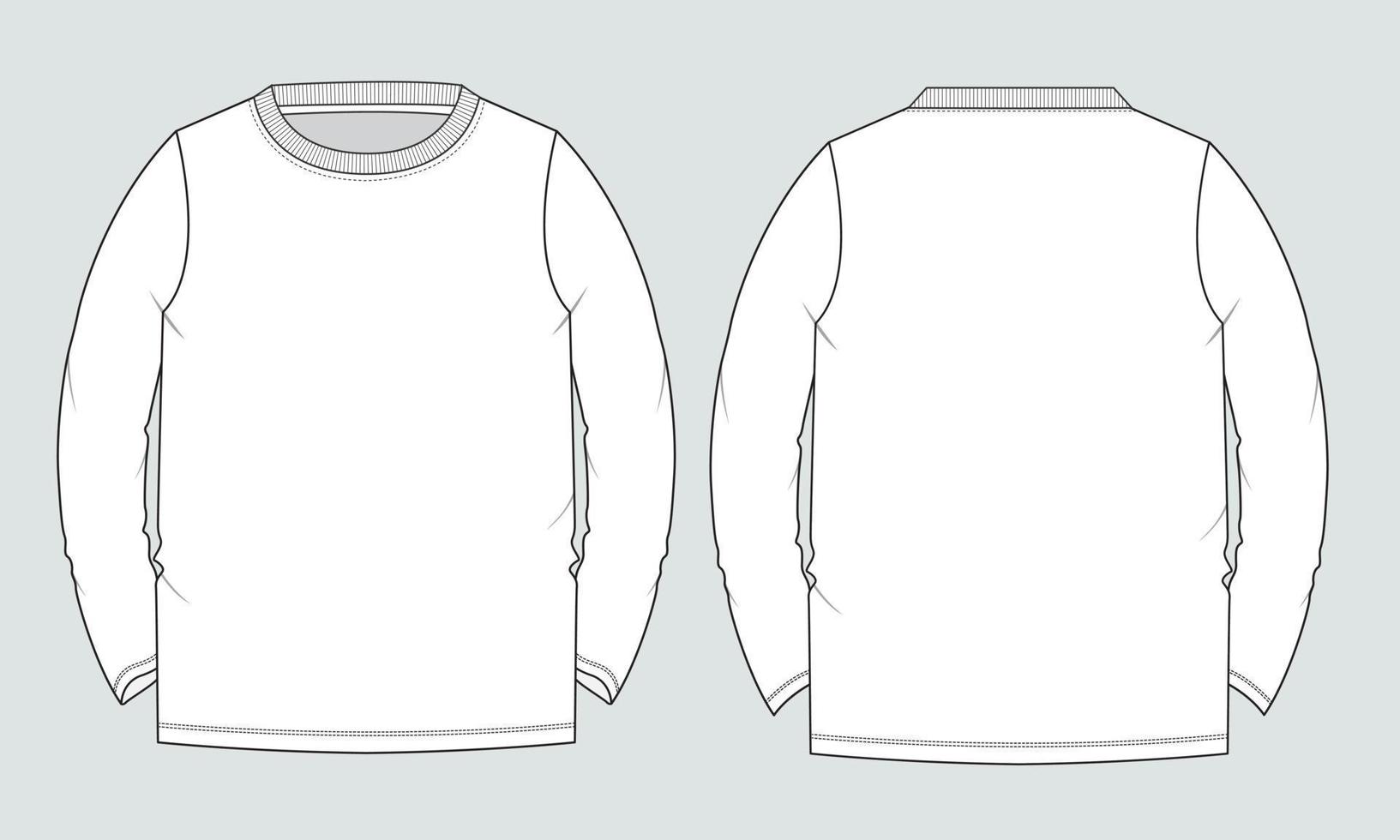 t-shirt de manga curta de ajuste regular modelo plano de moda de esboço técnico. ilustração vetorial design básico de vestuário vista frontal e traseira. vetor