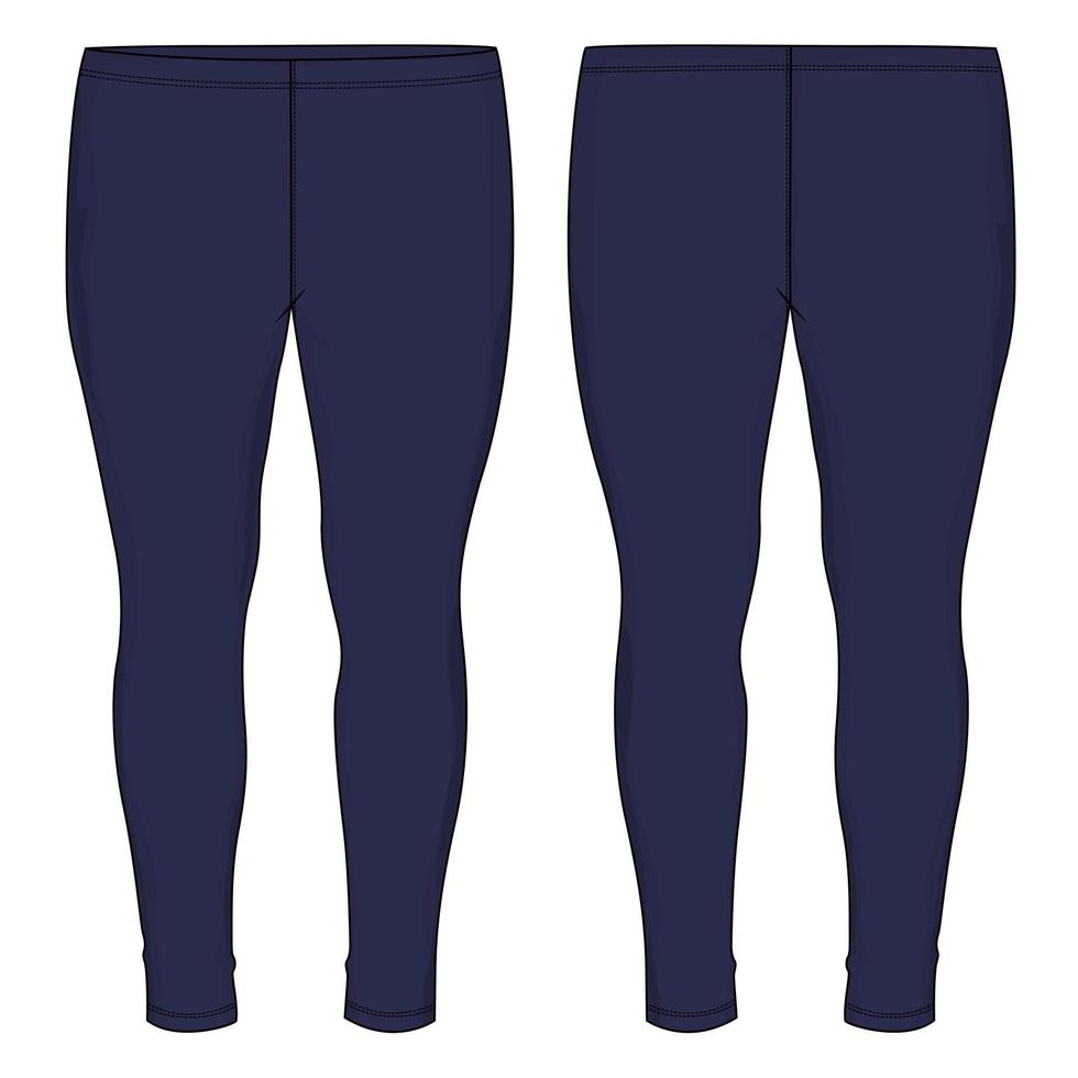 leggings de ajuste fino calças de modelo de ilustração vetorial de esboço plano de moda frente, vistas traseiras. vetor