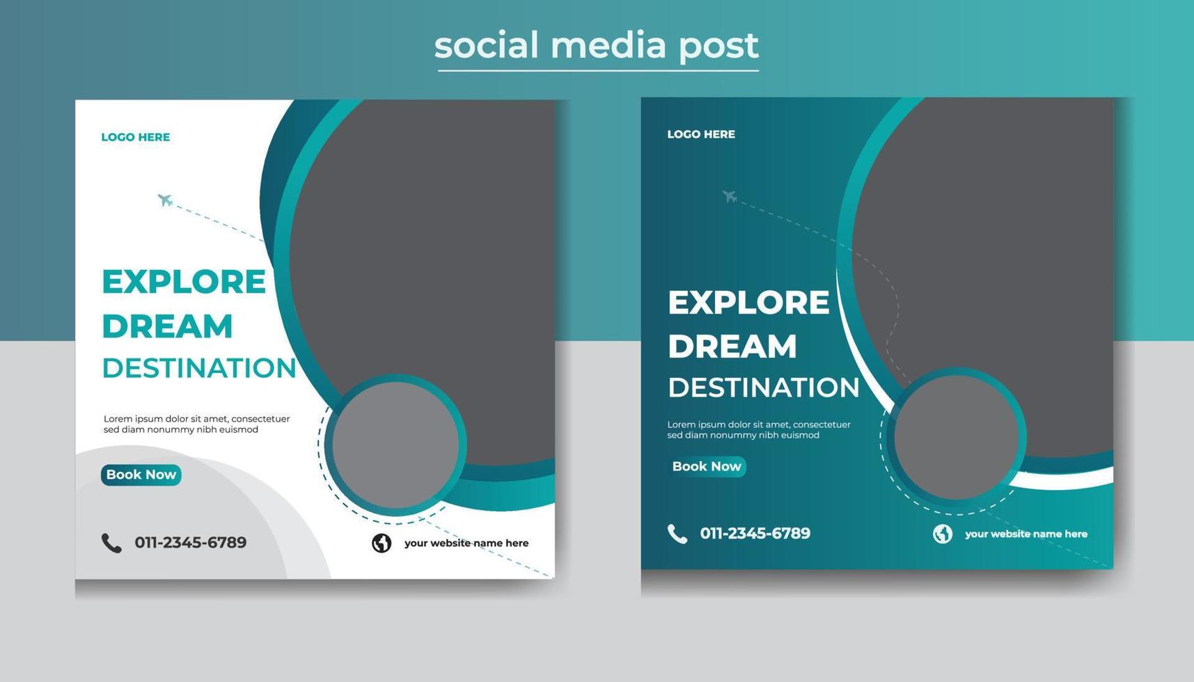 promoção de mídia social de agência de viagens e turismo e modelo de banner da web vetor