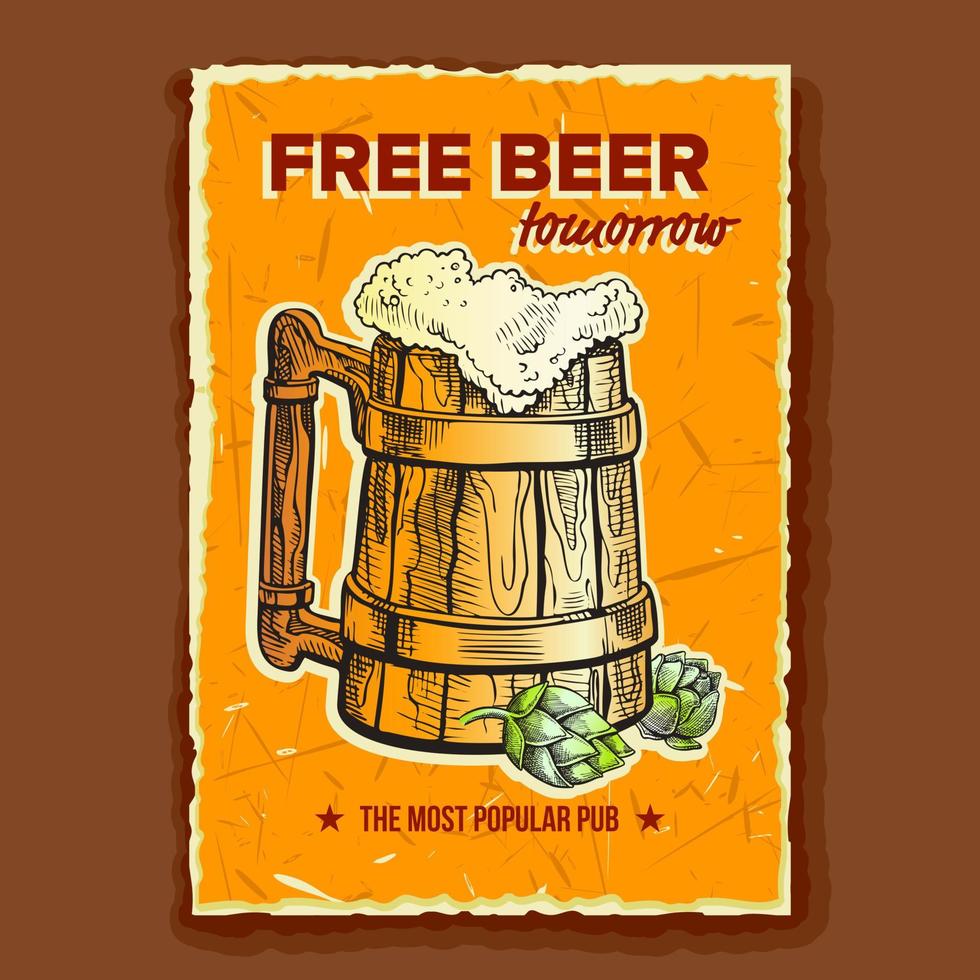 vetor de banner de publicidade de cervejaria de copo de madeira de cerveja