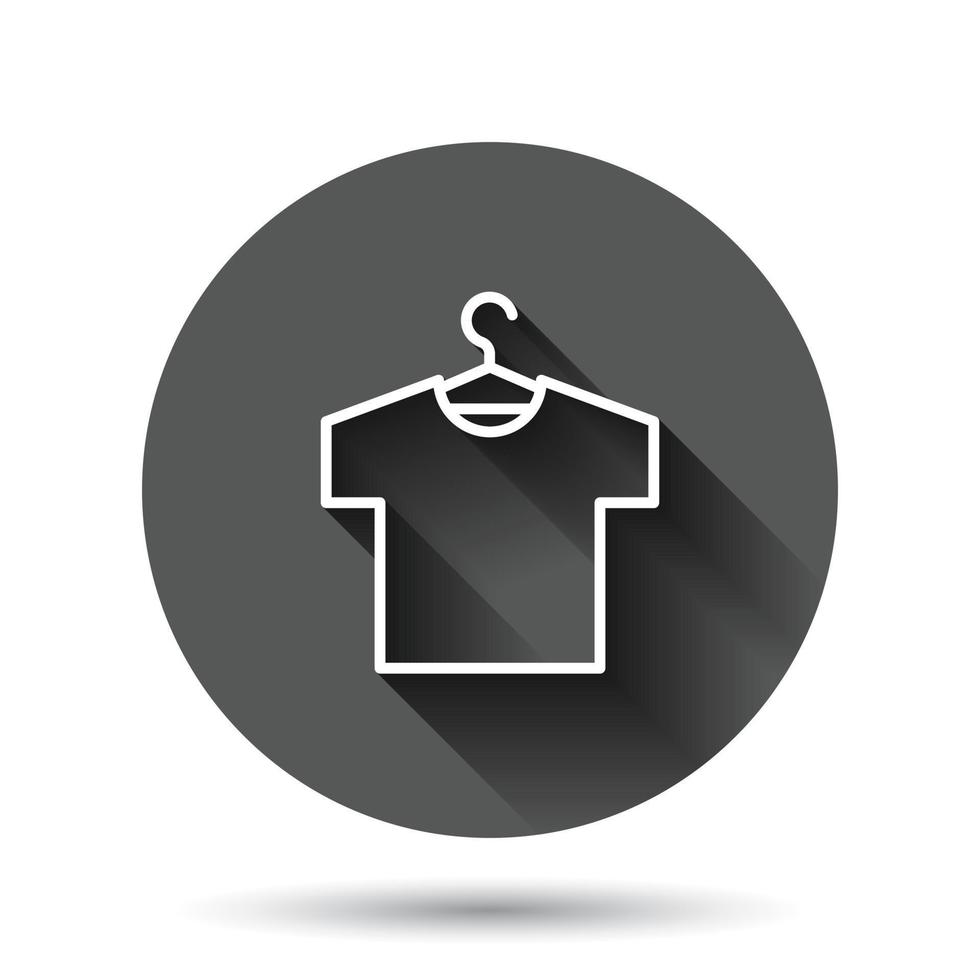 ícone de camiseta em estilo simples. ilustração vetorial de roupas casuais em fundo redondo preto com longo efeito de sombra. conceito de negócio de botão de círculo de desgaste polo. vetor